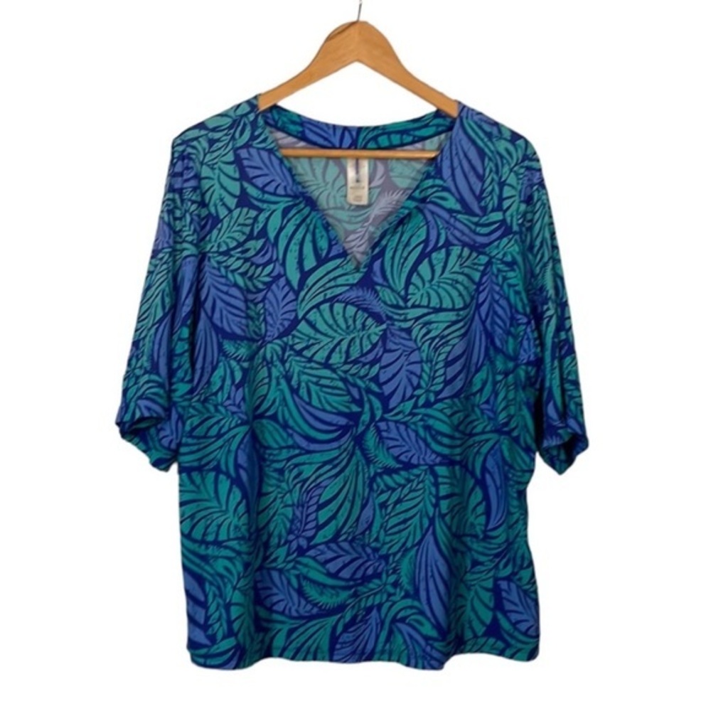 Swimsuits For All Womans 18/20 Blue Tropical Print Swim Shirt